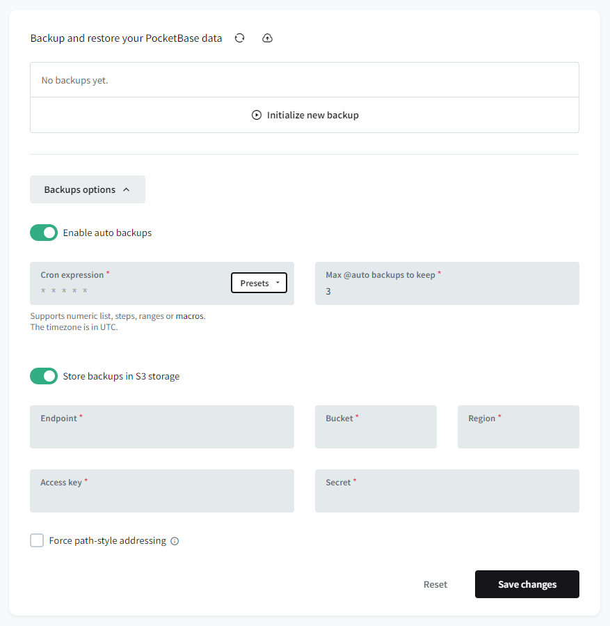 Configuración de backups.